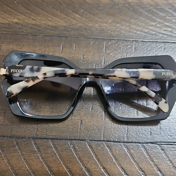 Emilio Pucci Black Oversized Geometric Sunglasses with Gold Accents